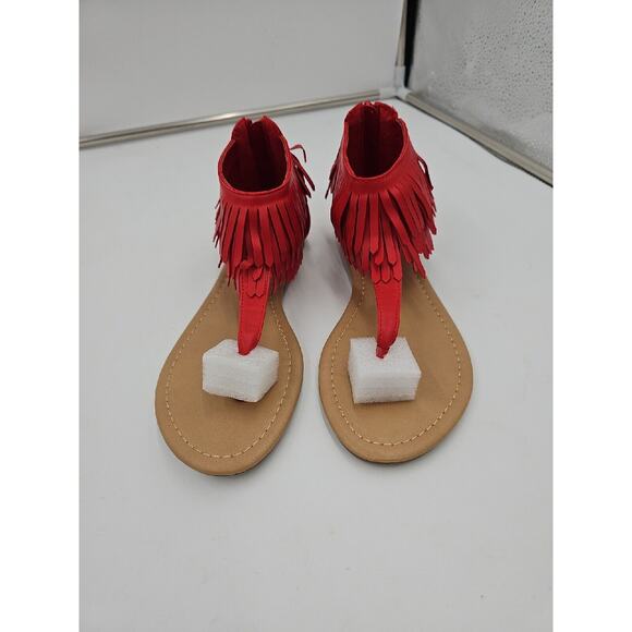 Womens T Strap Fringe Thong Sandals Size 10 Red - Picture 1 of 5